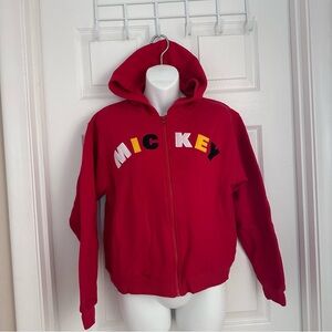 Disney Parks Kids XL Mickey Mouse Red Zip Hoodie Embroidered Logo Back Graphic